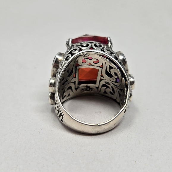 Mystic Quartz Ring Sz 5.5 Sterling Silver Amethyst Citrine Brown Stones Ornate - Picture 5 of 9